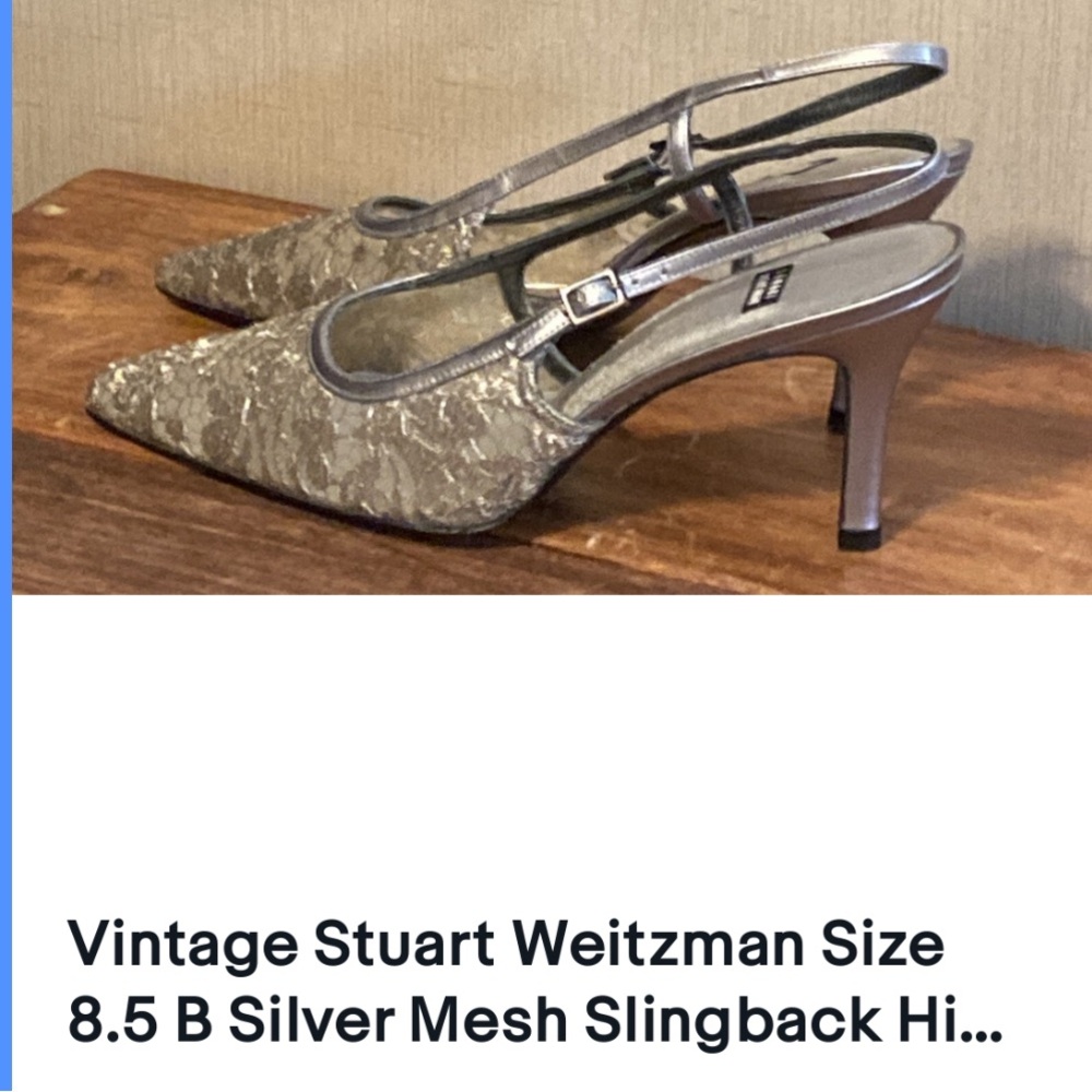Stuart Weitzman Silver Slingback Kitten Heels
